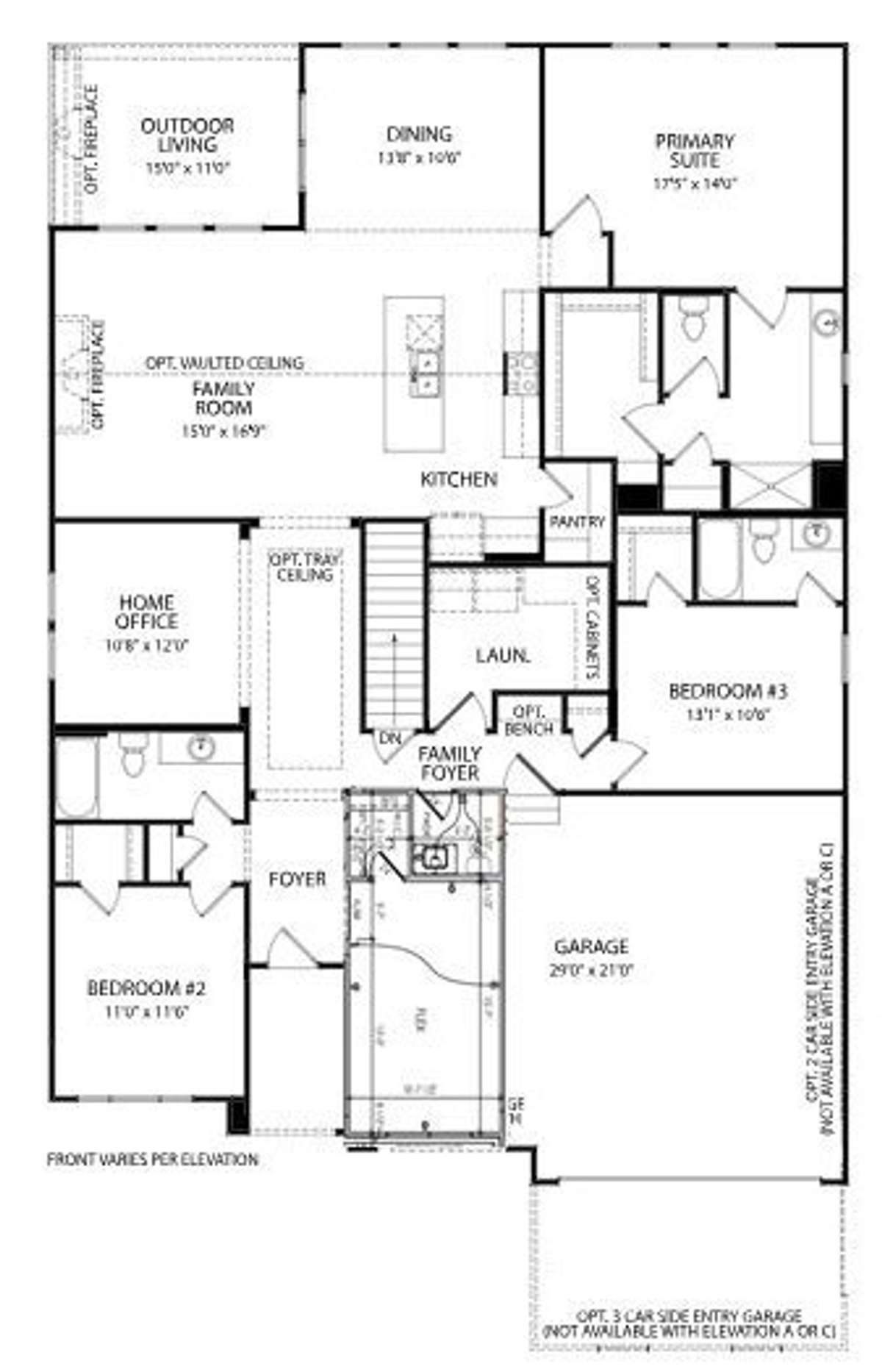 Parkette Floor Plan. Home will be 2 Car Side Entry with 3 Car Garage Option.