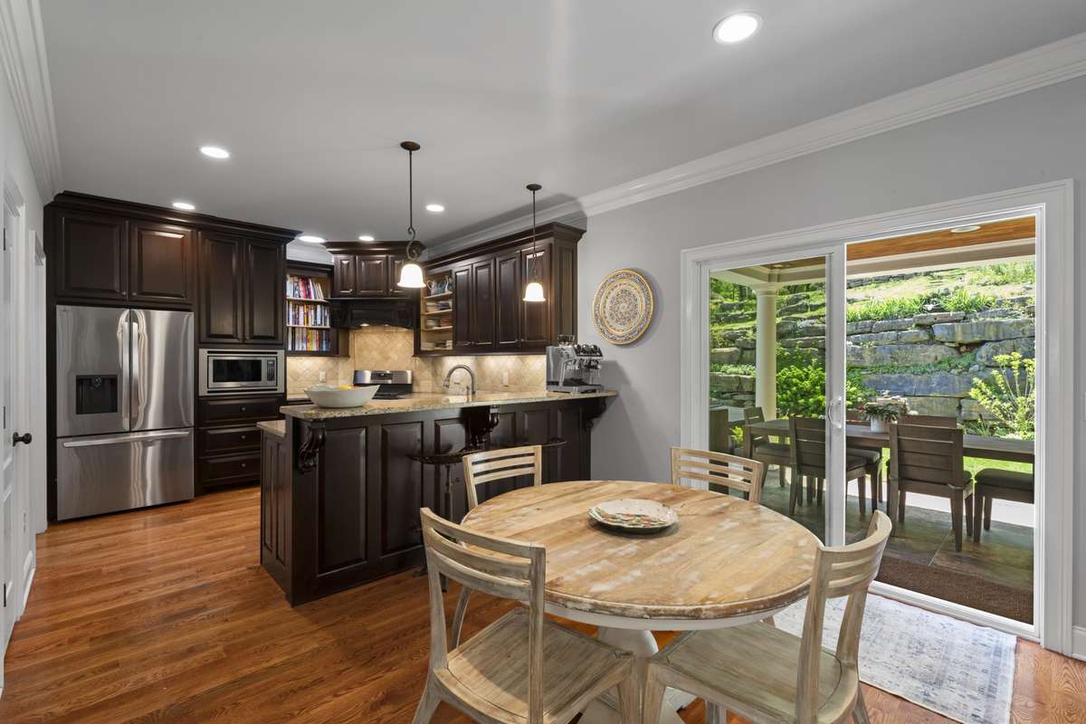 The breakfast area is perfectly situated between the living room and kitchen.