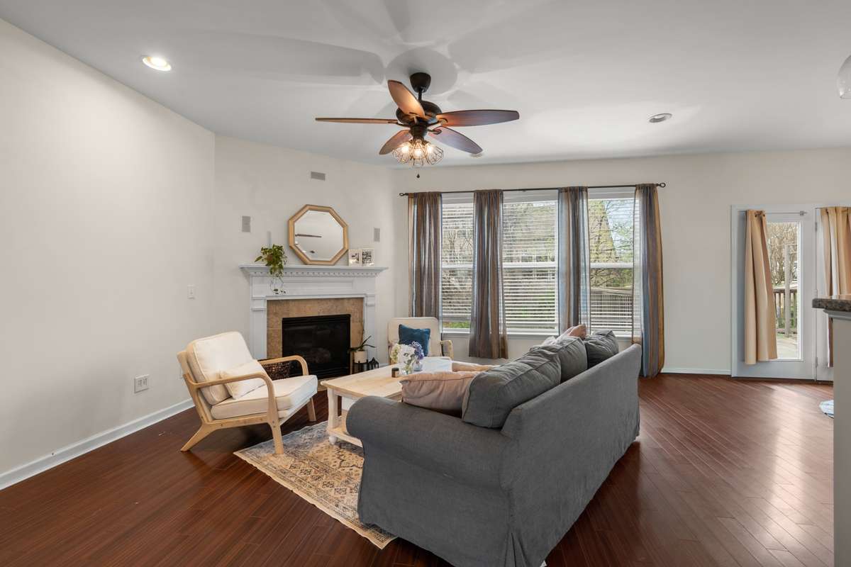 Living room with gas fireplace.