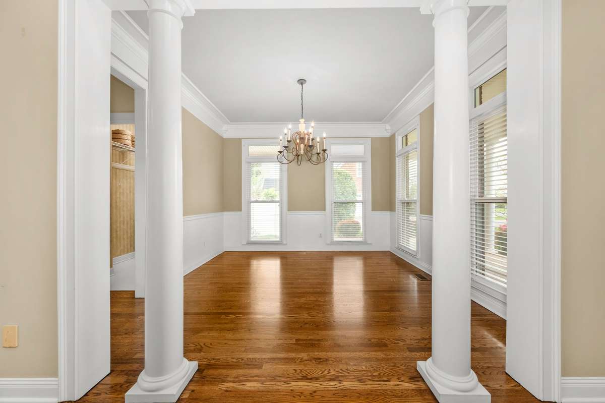 View into the formal dining room.