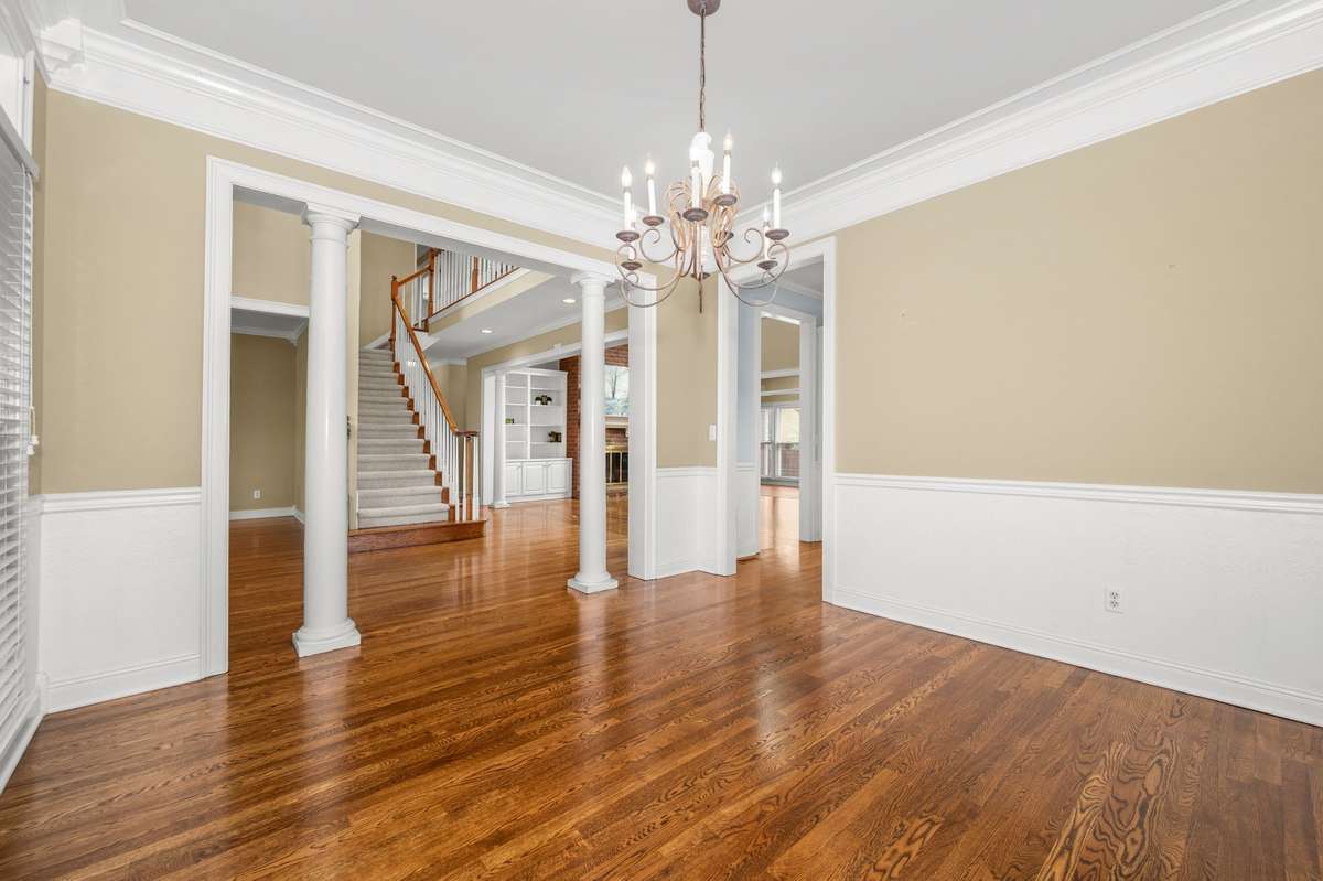 The dining room flows easily into the kitchen making it great for family meals.