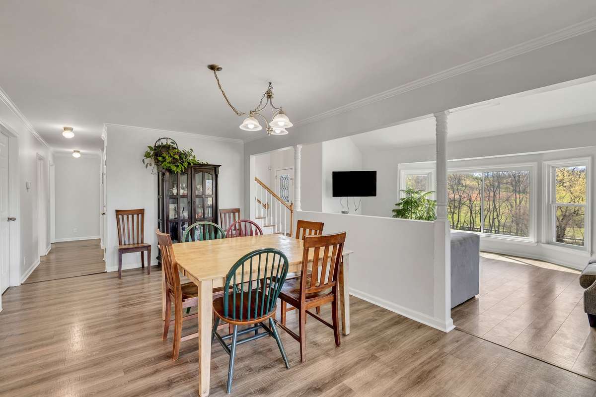 Large dining area is perfect for a long farm table.
