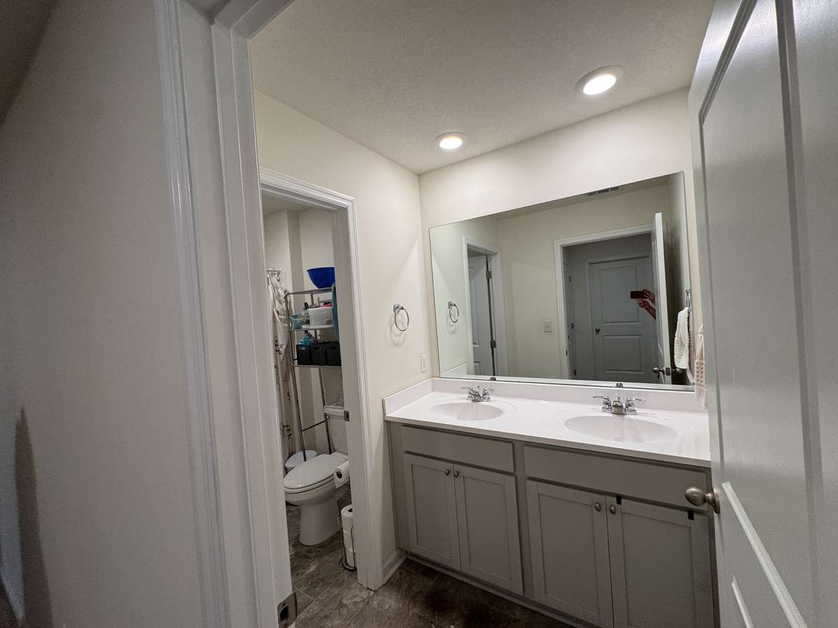 hall bath with double vanities