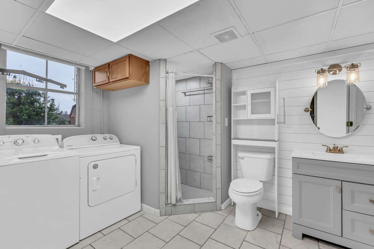 Basement laundry room and full bath