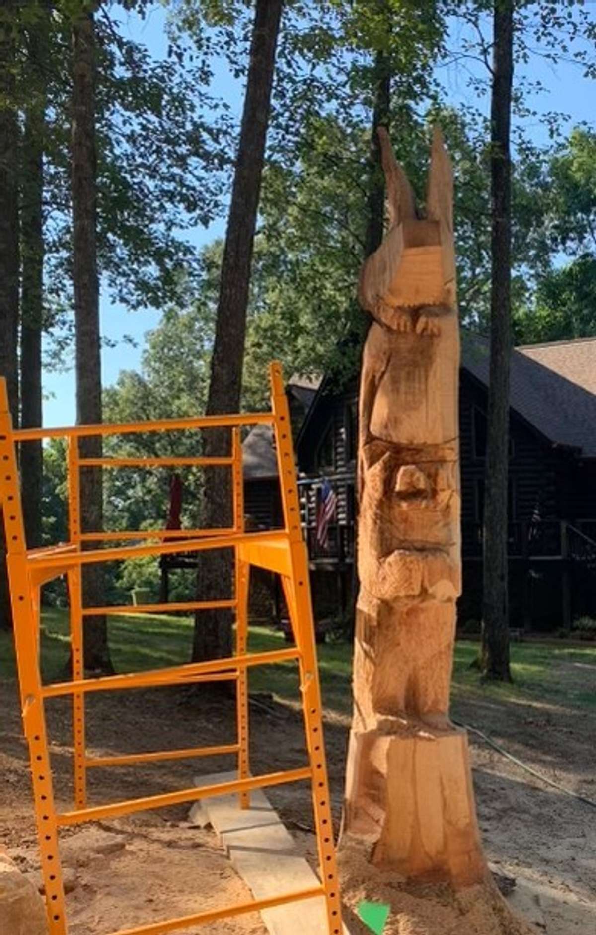Making of the Totem Pole from existing tree in front of house