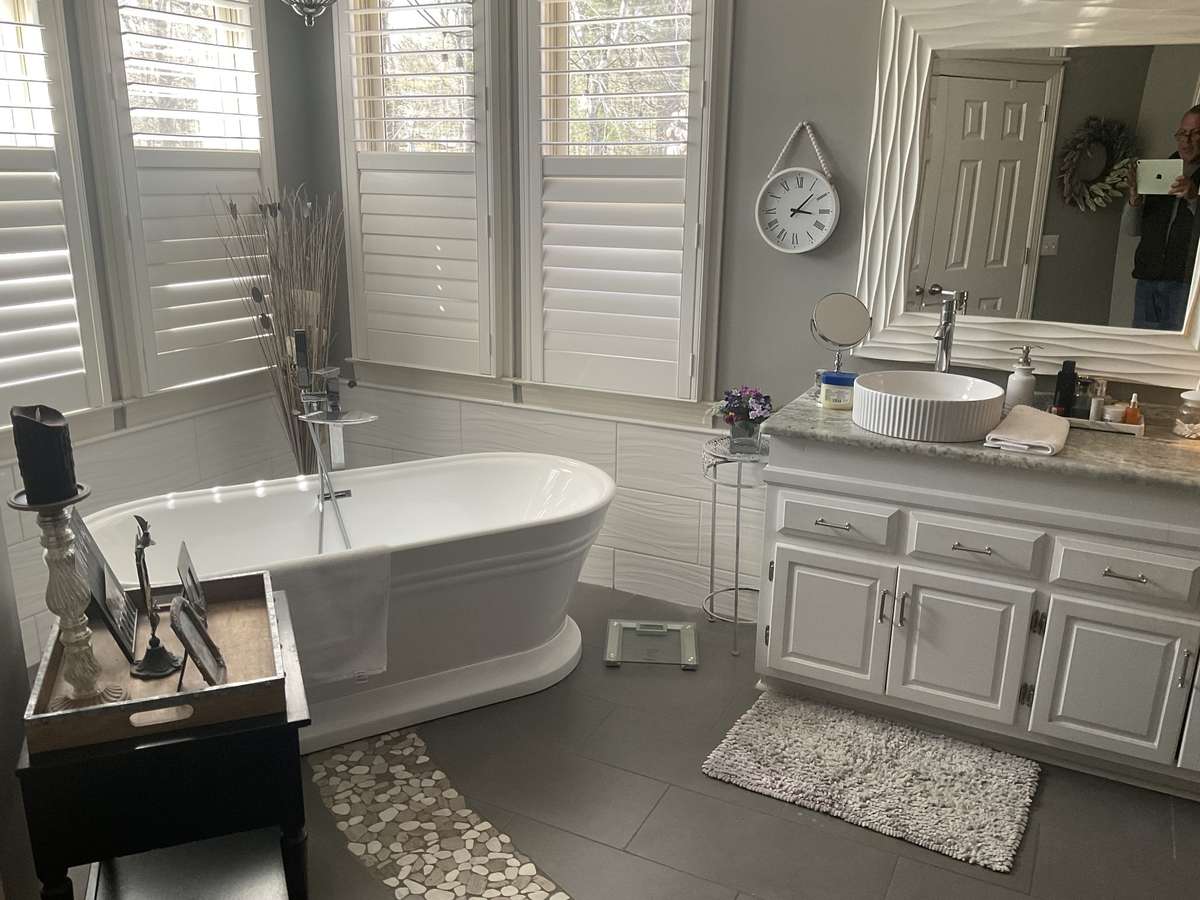 Primary bathroom with soaking tub.