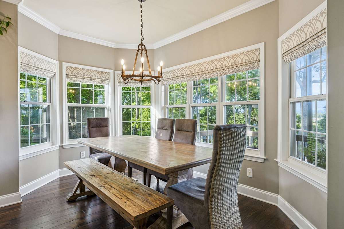 The Breakfast Nook is nice size but yet cozy. Plenty of room for your farm table and wonderful views