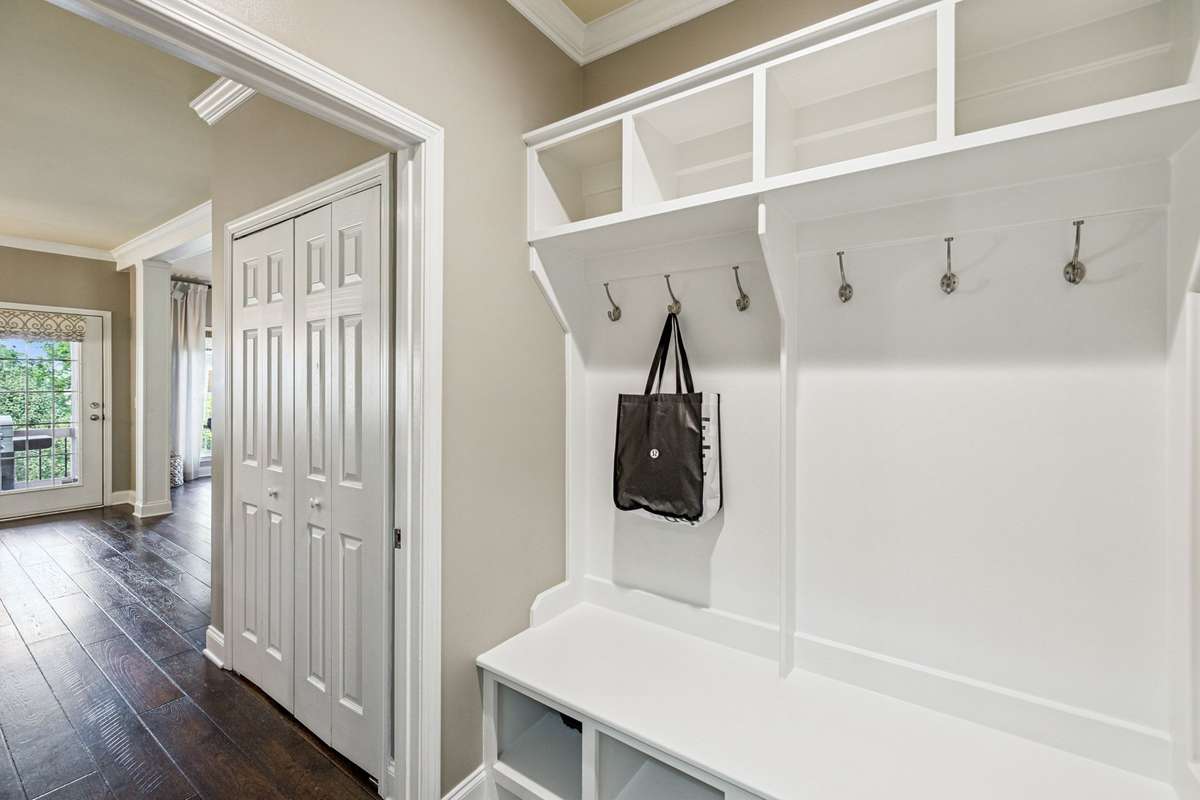 Just off the front is a built-in cubby for all the extra bags, shoes and backpacks