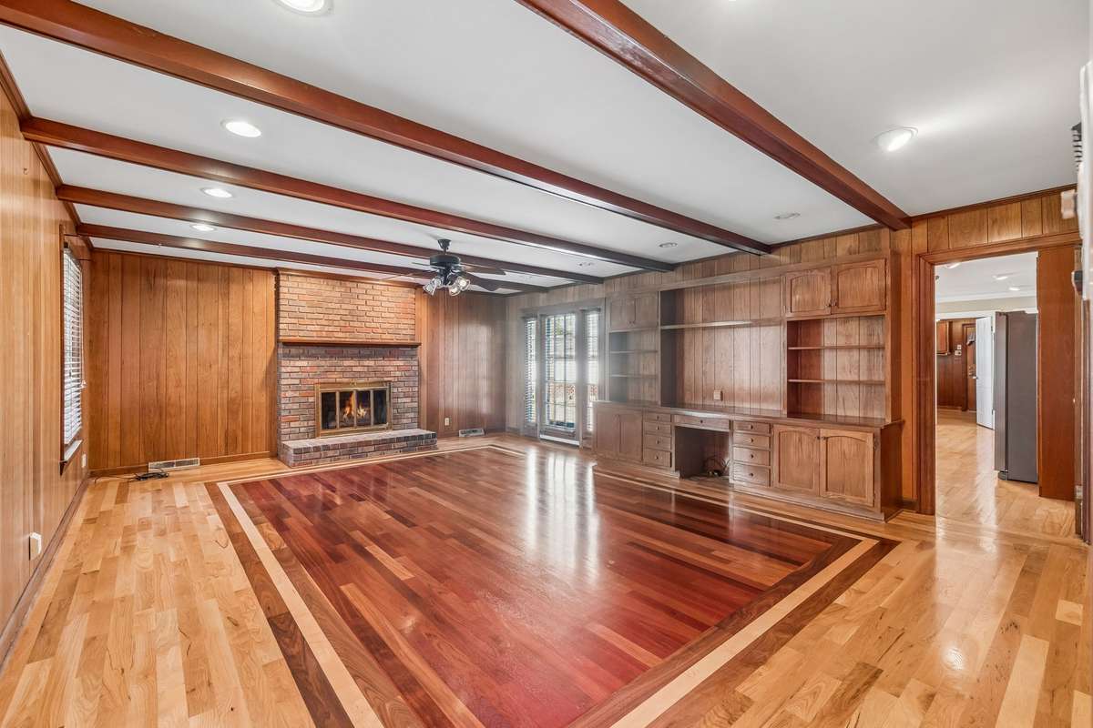 Den with gas fireplace, B-I desk & bookcase