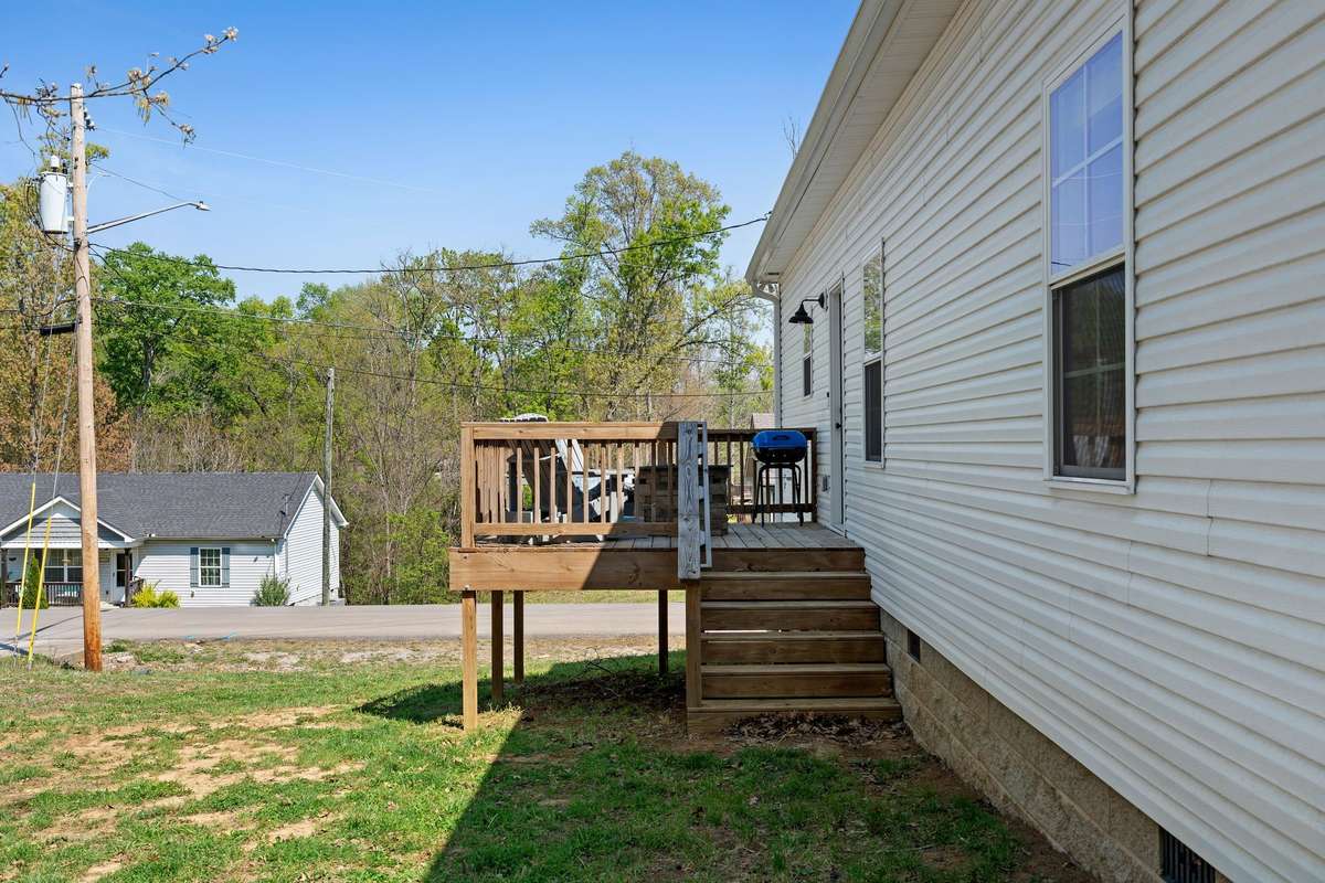 Stairs up to the back deck.