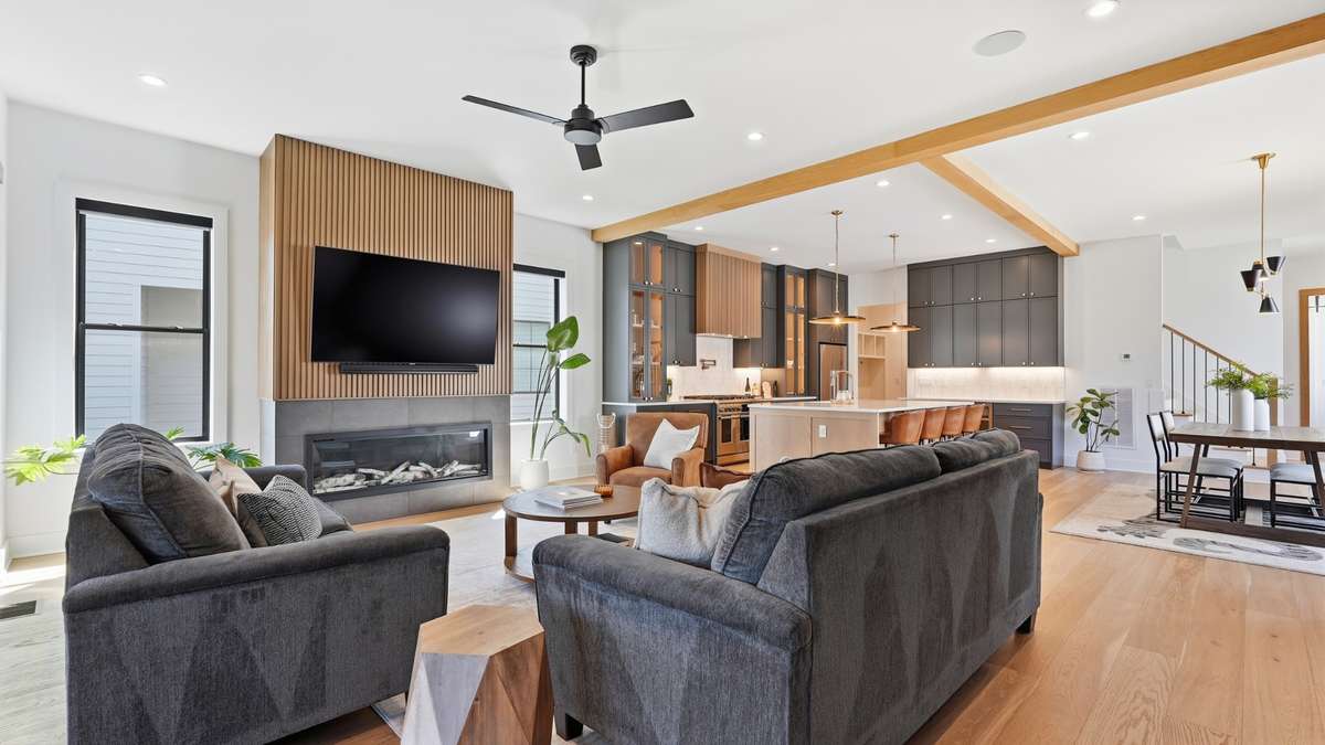 Living open to kitchen and dining