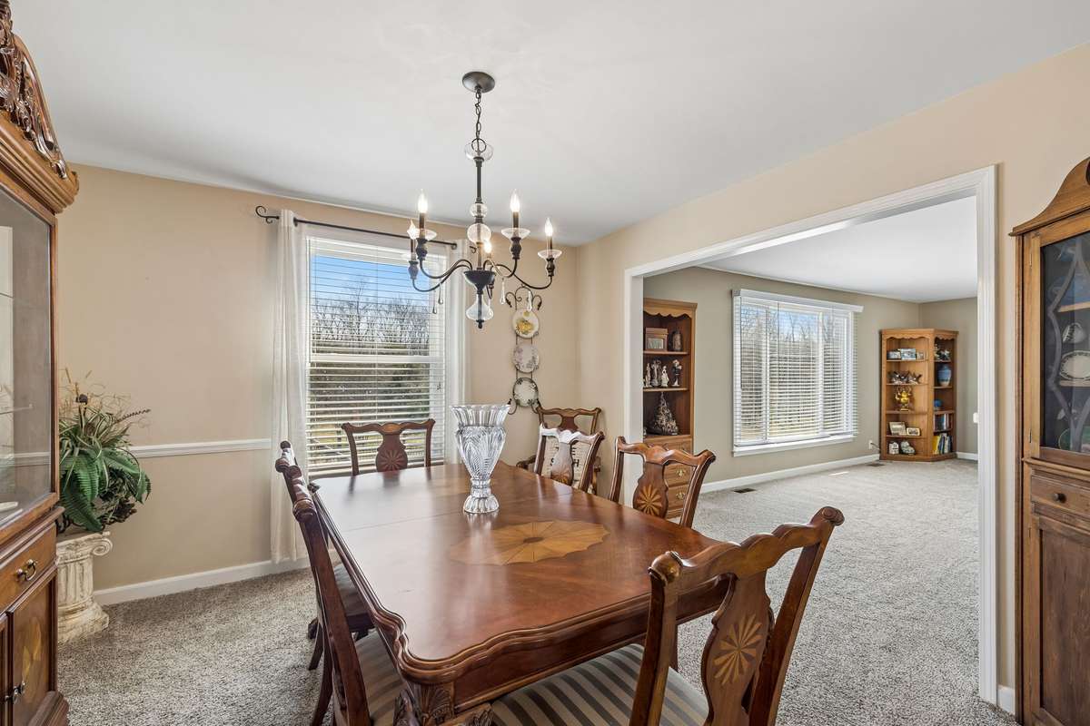 Formal dining room adds warmth to holiday gatherings.