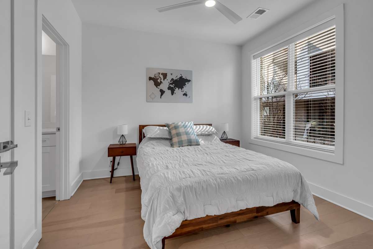 The first of three bedrooms, on the main level.