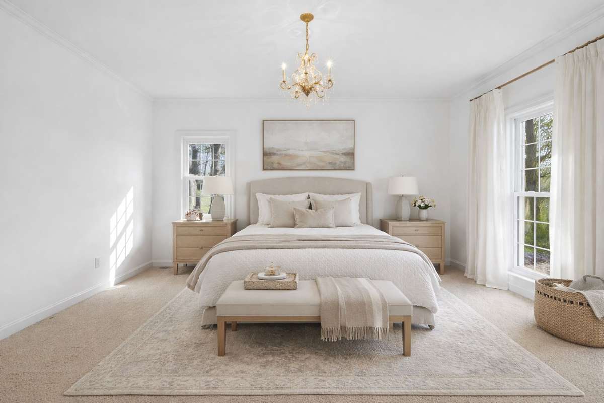 Photo is virtually staged with drapery and furnishings. Please see next photo for present condition.