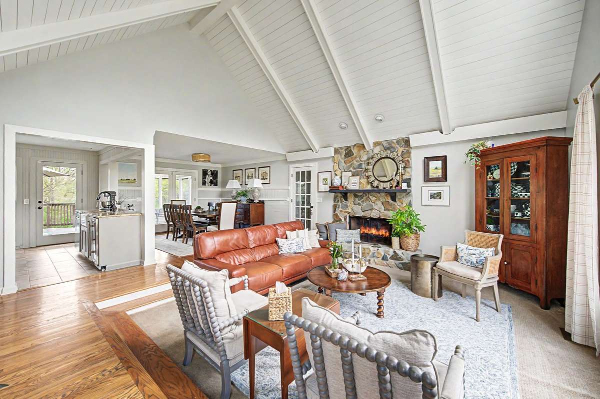 Sunken living room adds character and warmth