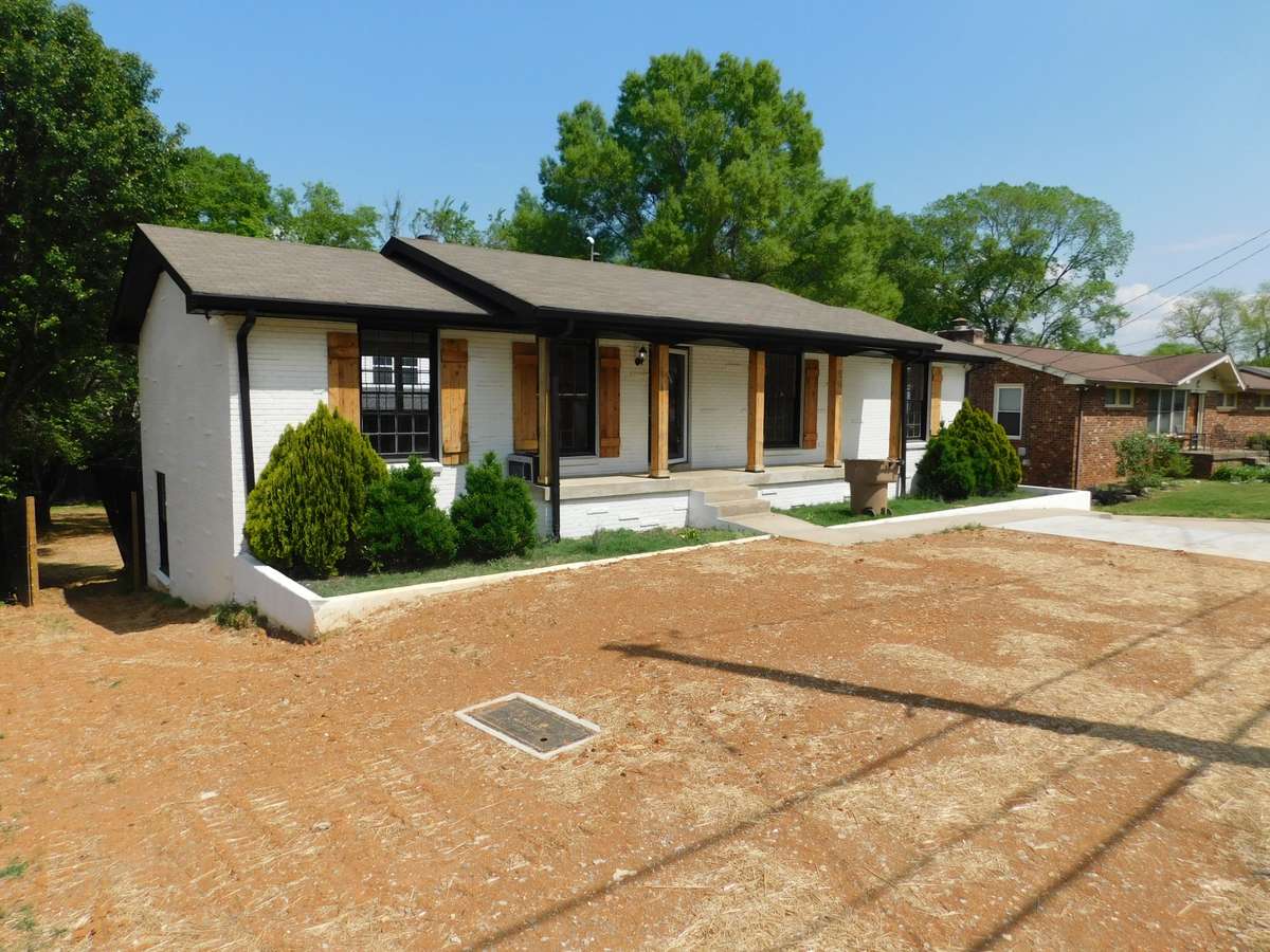 Left front view, new landscaping