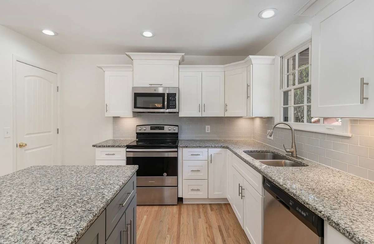 Stainless steel appliances, New kitchen cabinets