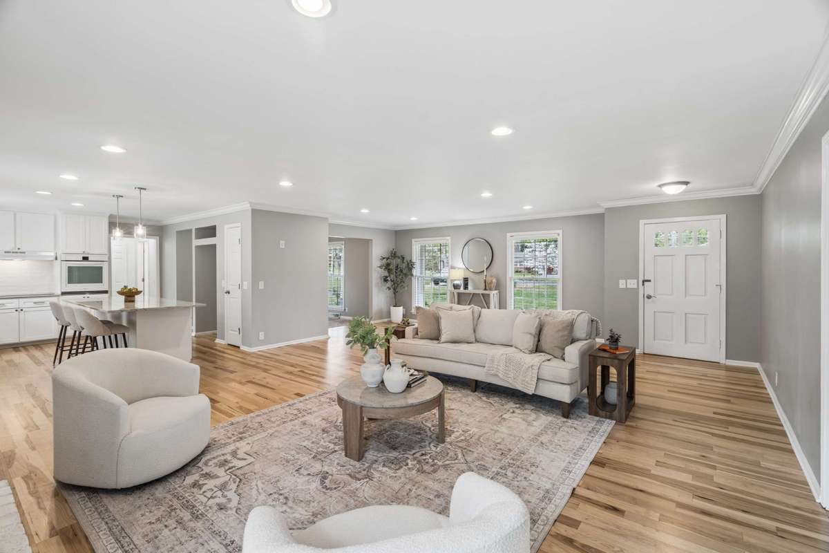 The living room opens to the kitchen nicely