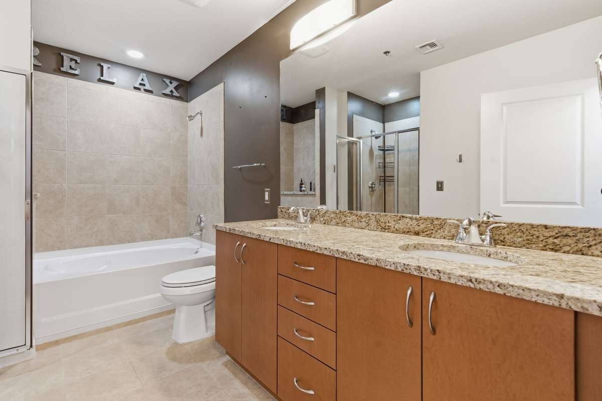 Main bathroom suite with double vanities