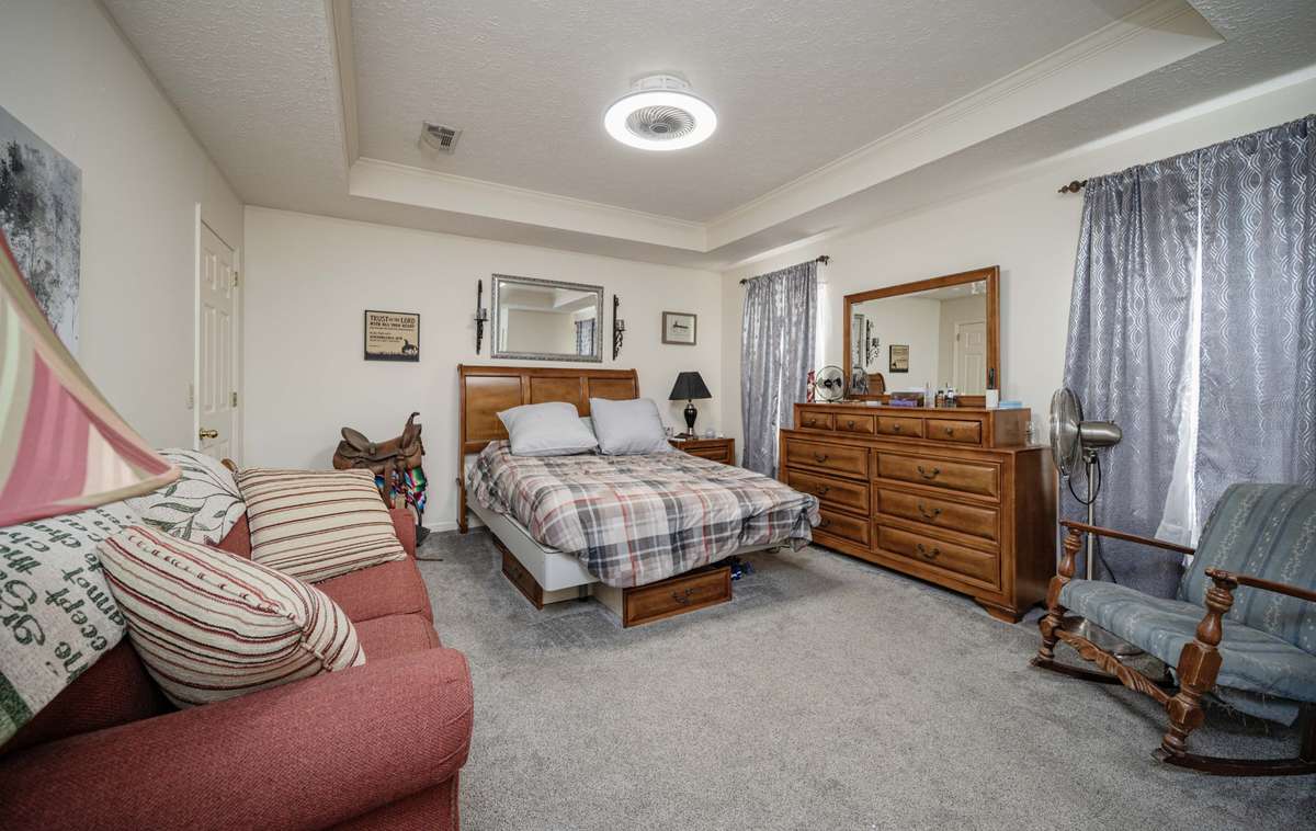 Upstairs master bedroom is large and upstairs carpet has been replaced