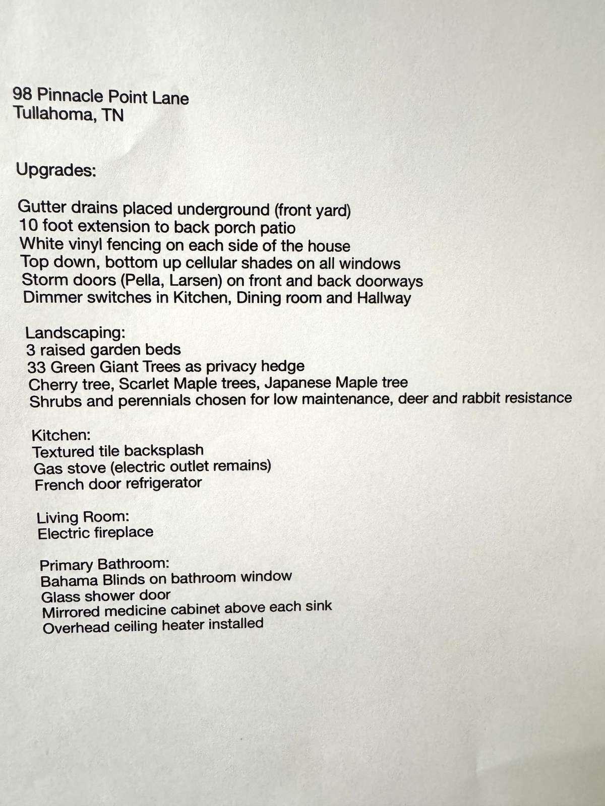 List of upgrades on home.