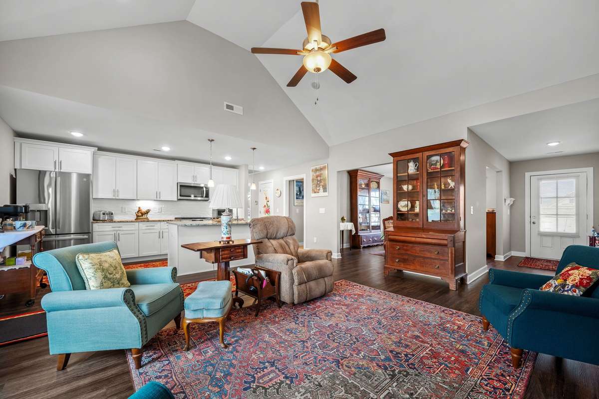 Vaulted ceiling make Living room and Kitchen look more open.