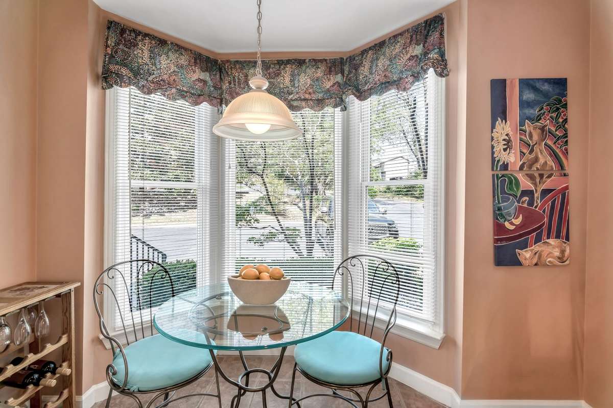 Breakfast nook in kitchen with a new Pella bay window!
