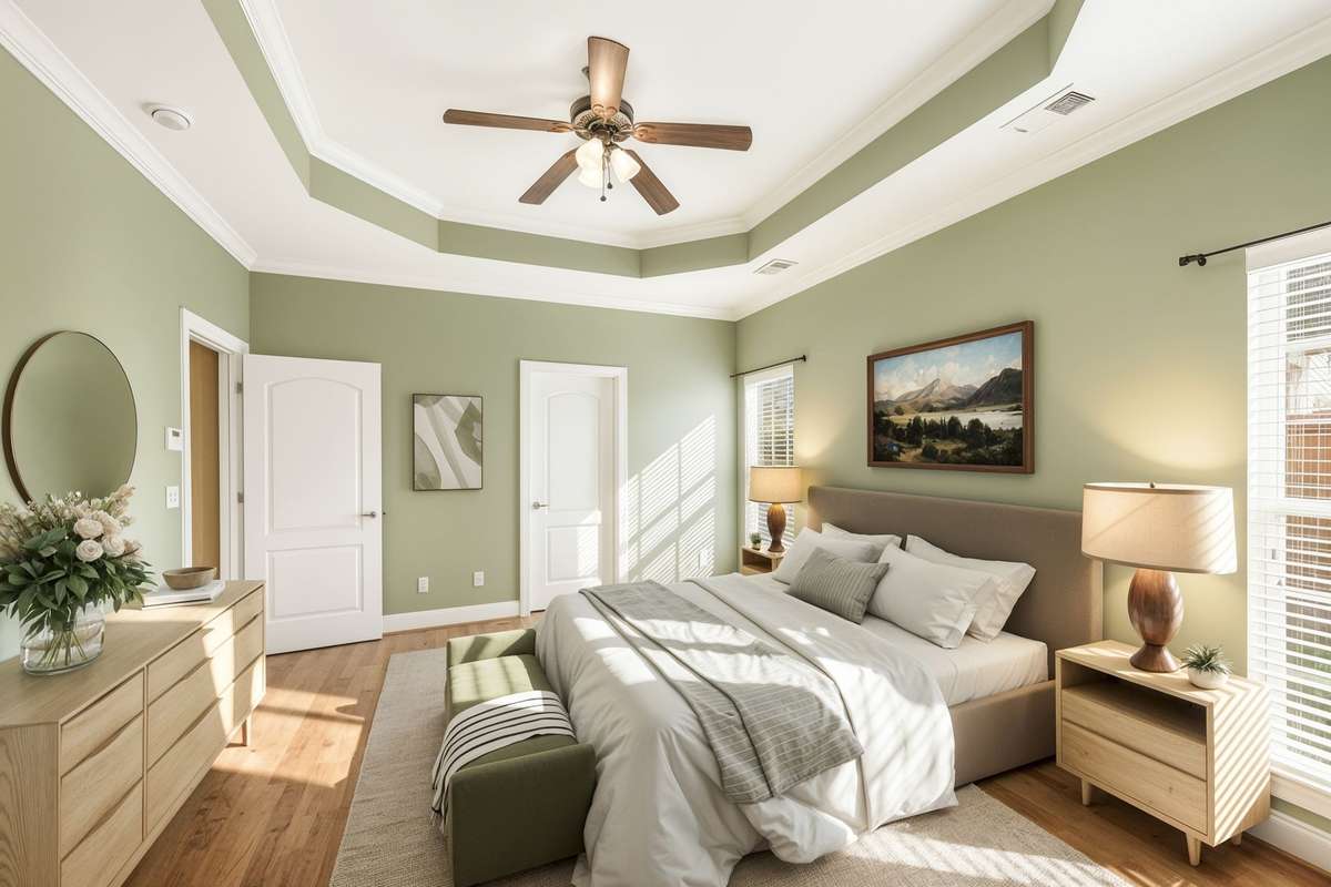 Virtually staged and painted bedroom.