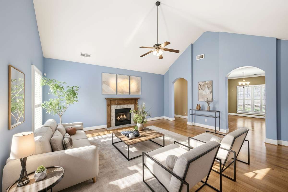 Virtually staged and painted living room.
