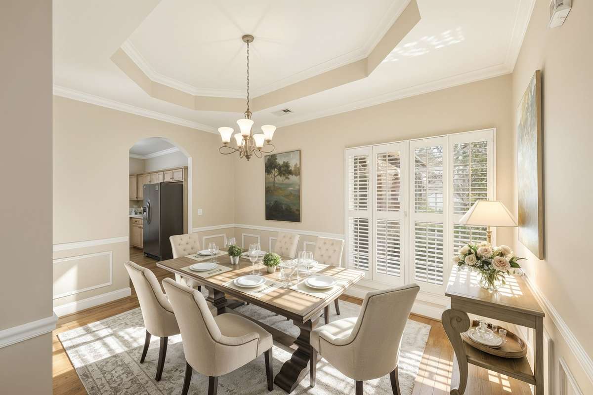 Virtually staged and painted dining room.