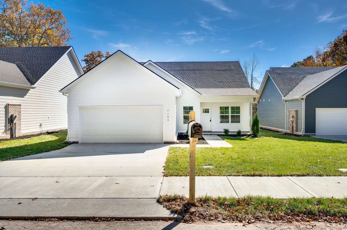 Beautiful modern home with clean lines, light Hardie Board siding, and a dark roof. Features a two-car garage, covered entry, and manicured landscaping. Low-maintenance exterior offers timeless curb appeal and lasting durability.
