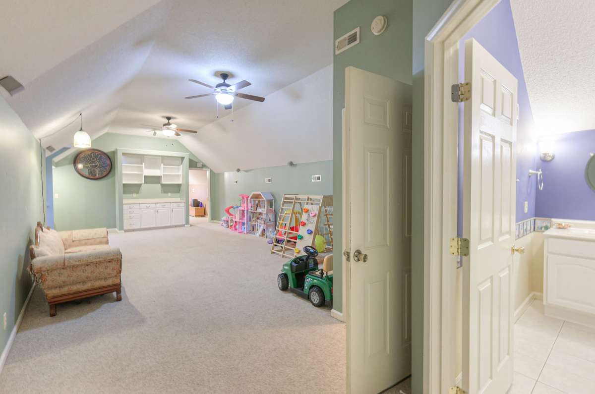 With built-in cabinets.
