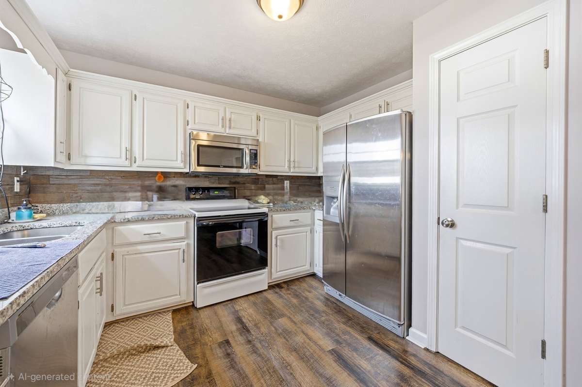 Kitchen and stainless fridge remains!