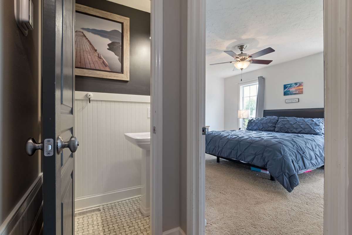 This handy half bath sits just off the main living area—perfect for guests.