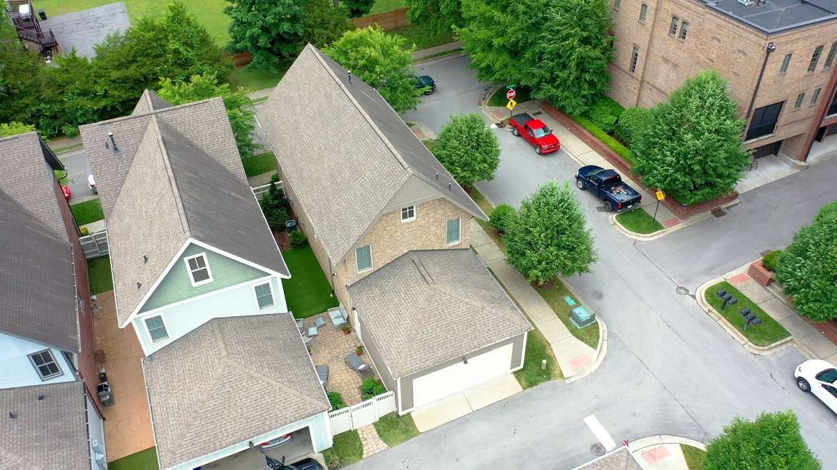 Aerial View of back of home including alley load garage