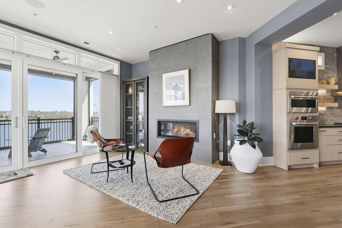 Sit by the fireplace with a view.