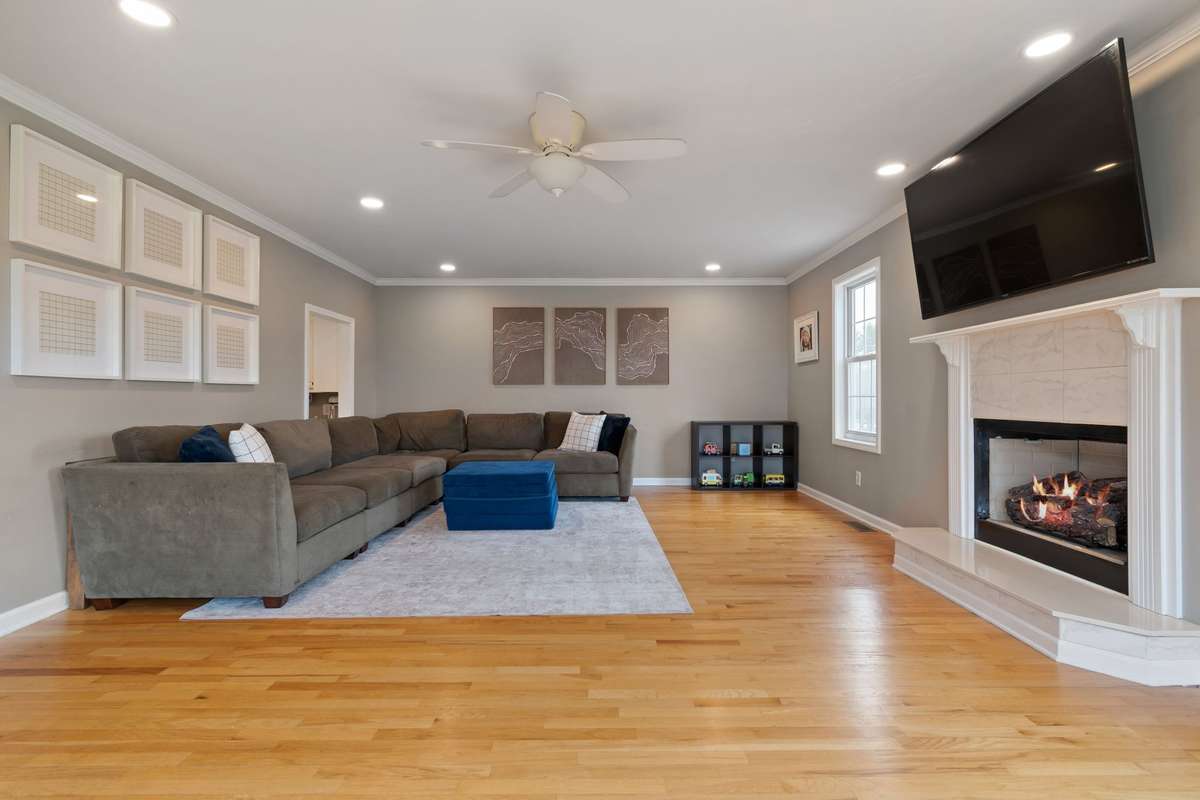 Den or great room with gas fireplace