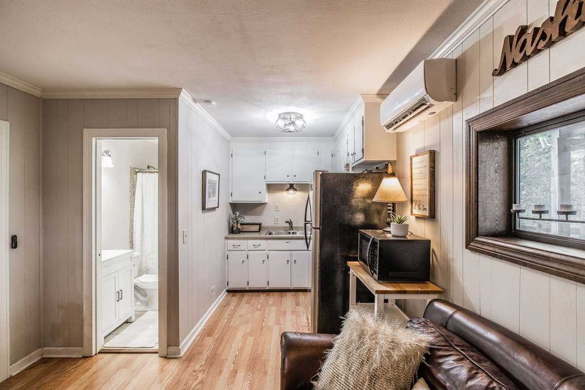 The loft comes with a full efficiency kitchen, a full bath with tub/shower combo, It’s own washer and dryer and a great little loft bedroom.