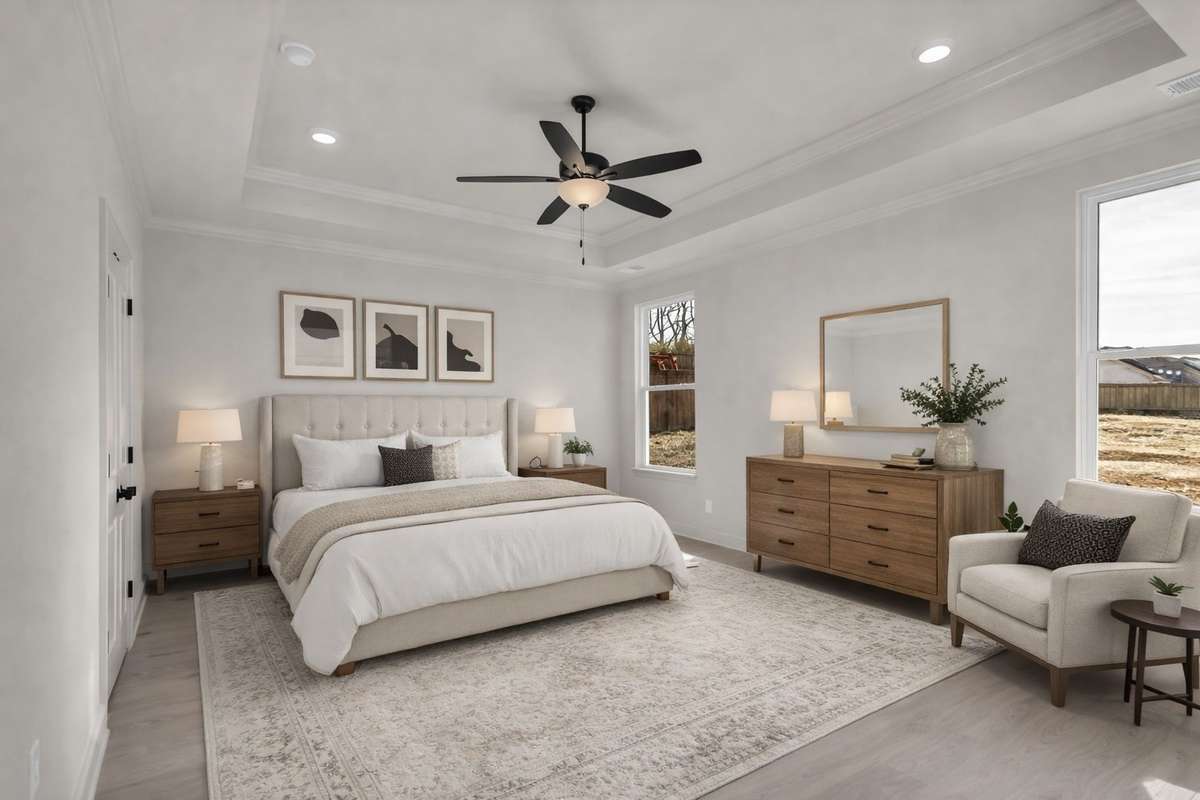 Virtually staged primary bedroom for inspritation