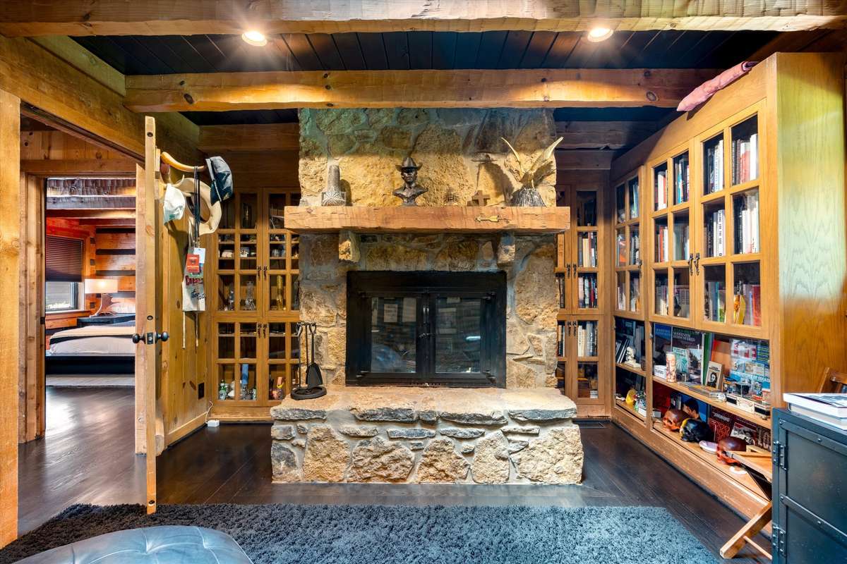 Office with fireplace