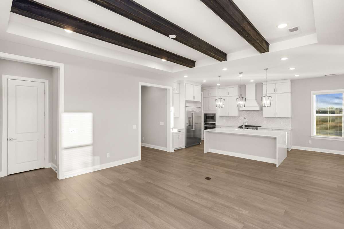 Another view of family room into kitchen, door to the left is a closet with a hall to the master bedroom and laundry room