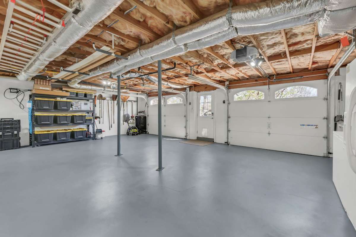 The garage is spotless + spacious.