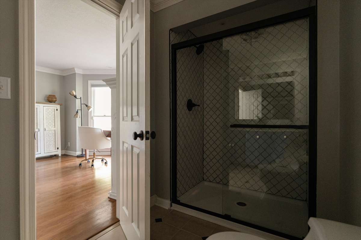 New full tile standing shower with glass door