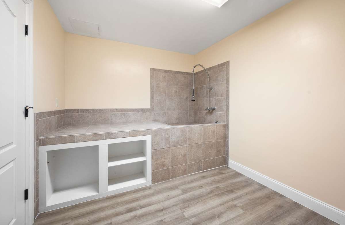 There are lots of storage closets in the terrace level and this room that has a built in dog wash!