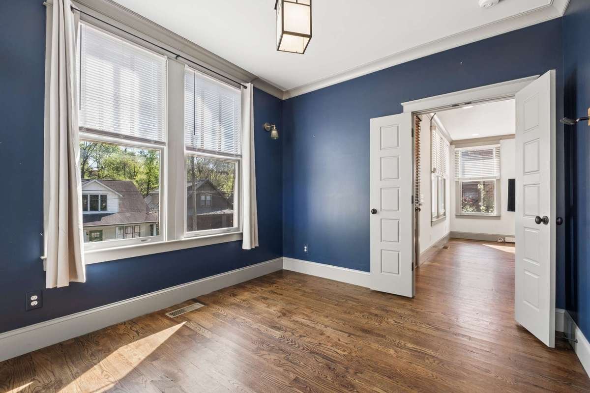 French doors make it easy to have a quiet office space.