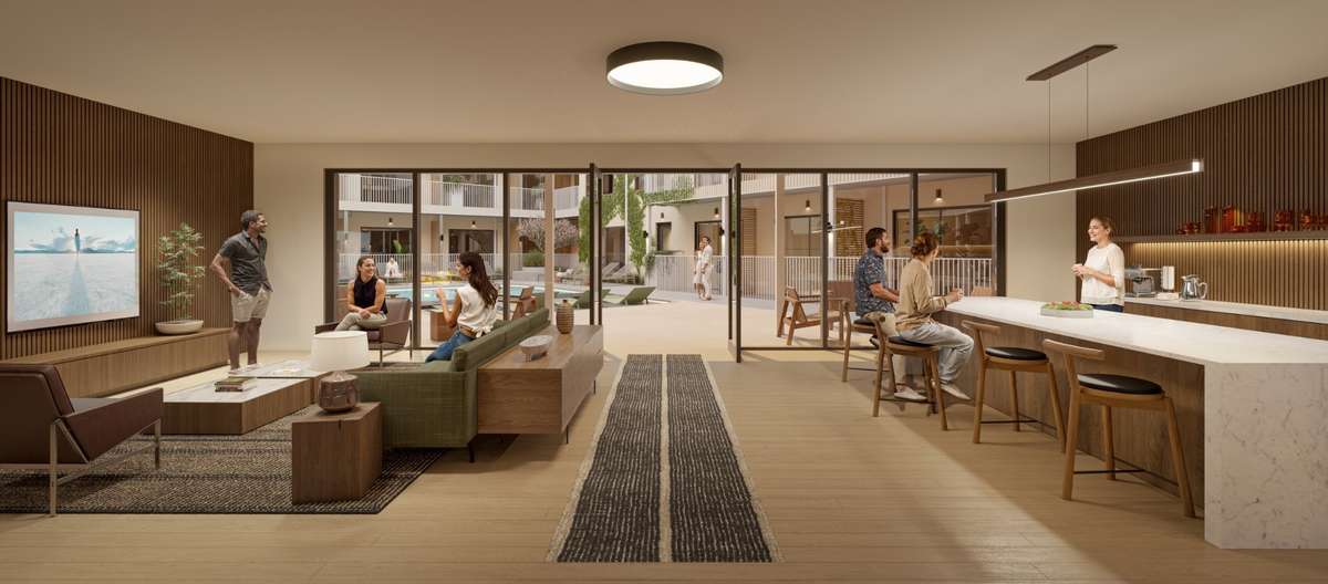 Flexible lounge spaces designed for working, relaxing, or gathering