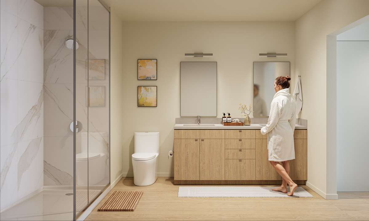 Contemporary bath with refined finishes and thoughtful design
