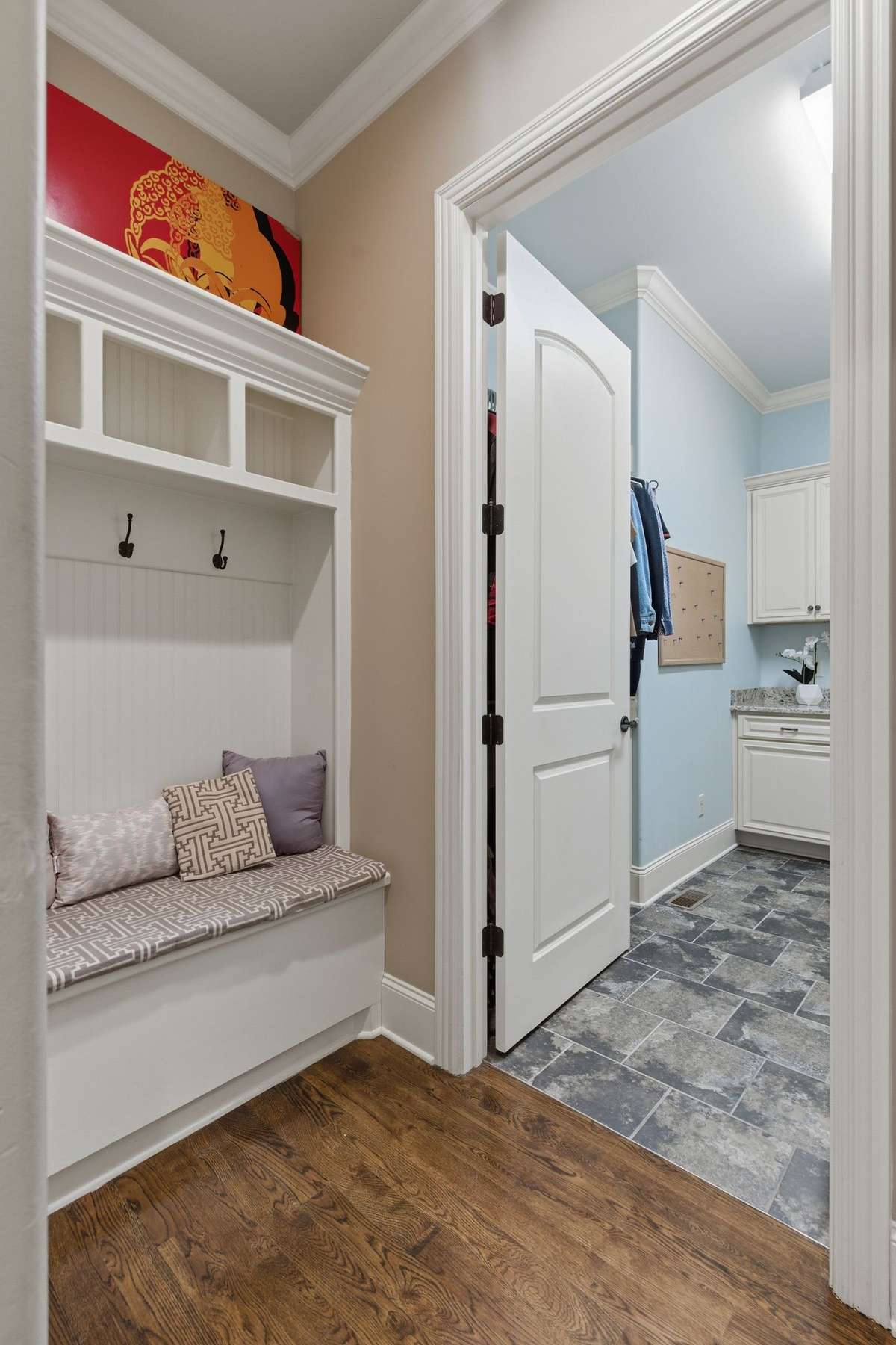 Drop zone area also includes storage bench.