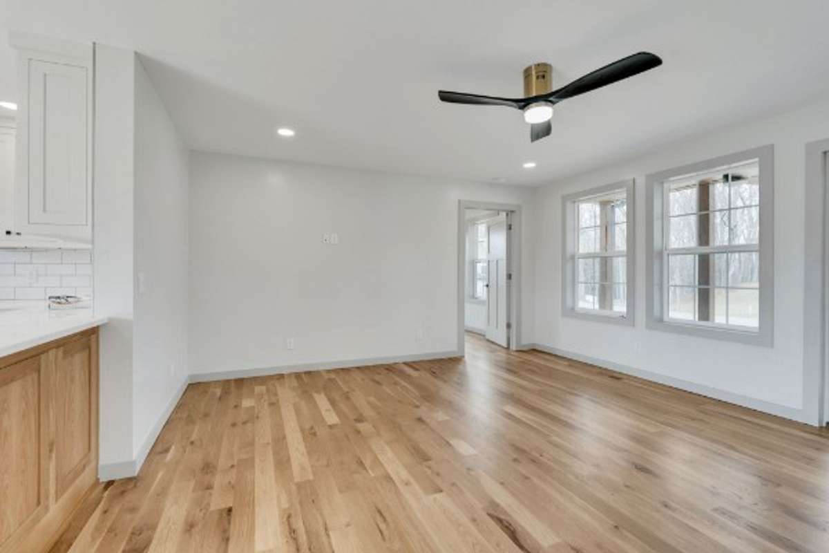 Living Room: Remote-Controlled Modern Ceiling Fan and LED Ceiling Lighting . . .