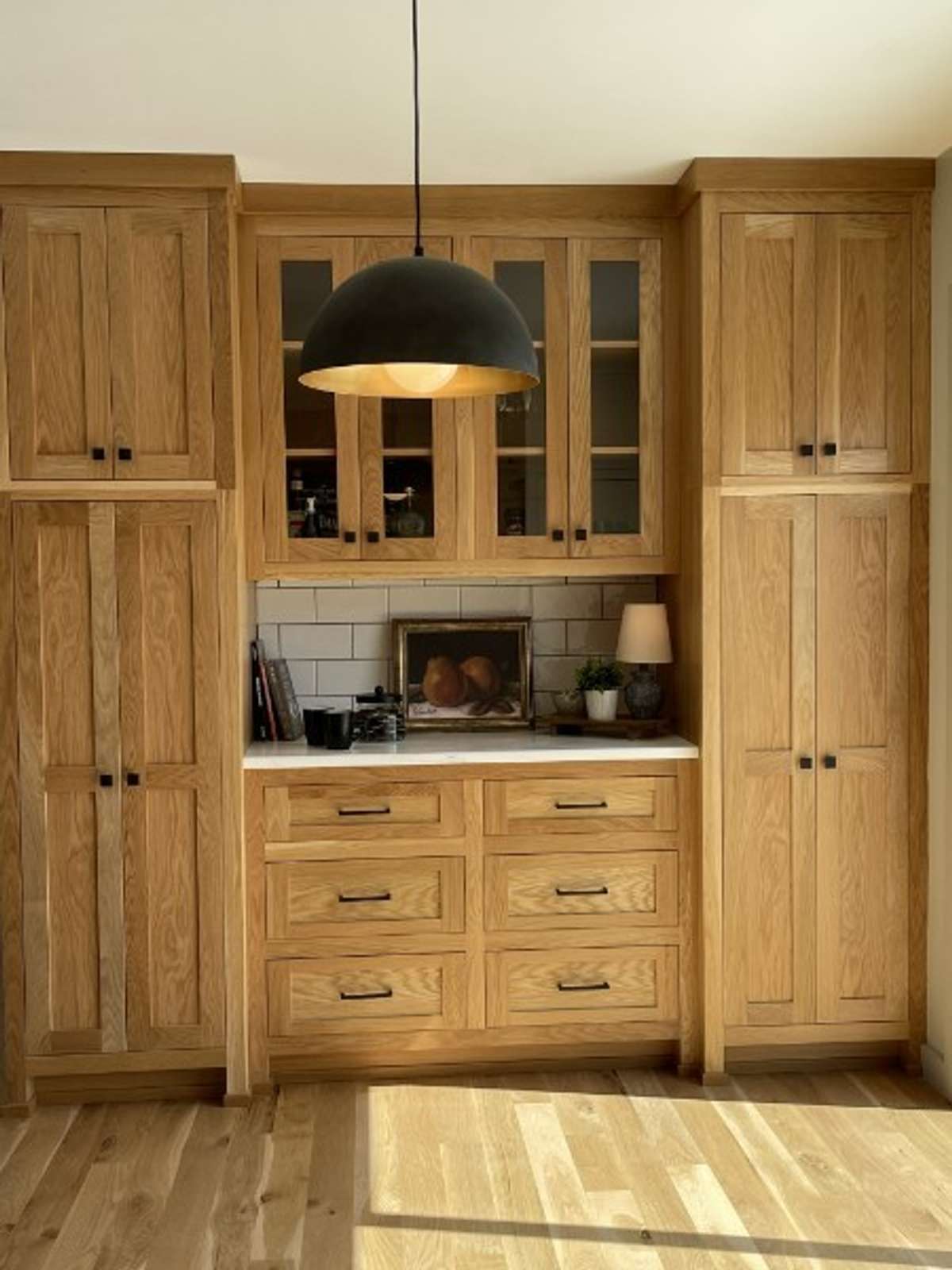 PANTRY Station . . . Glass Front Cabinets and Quartz Countertop for your Coffee Station or Bar Area! Soft close . . .